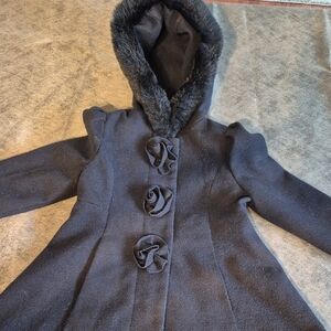 Rothschild Black Girls' Coat with Faux Fur Trim
